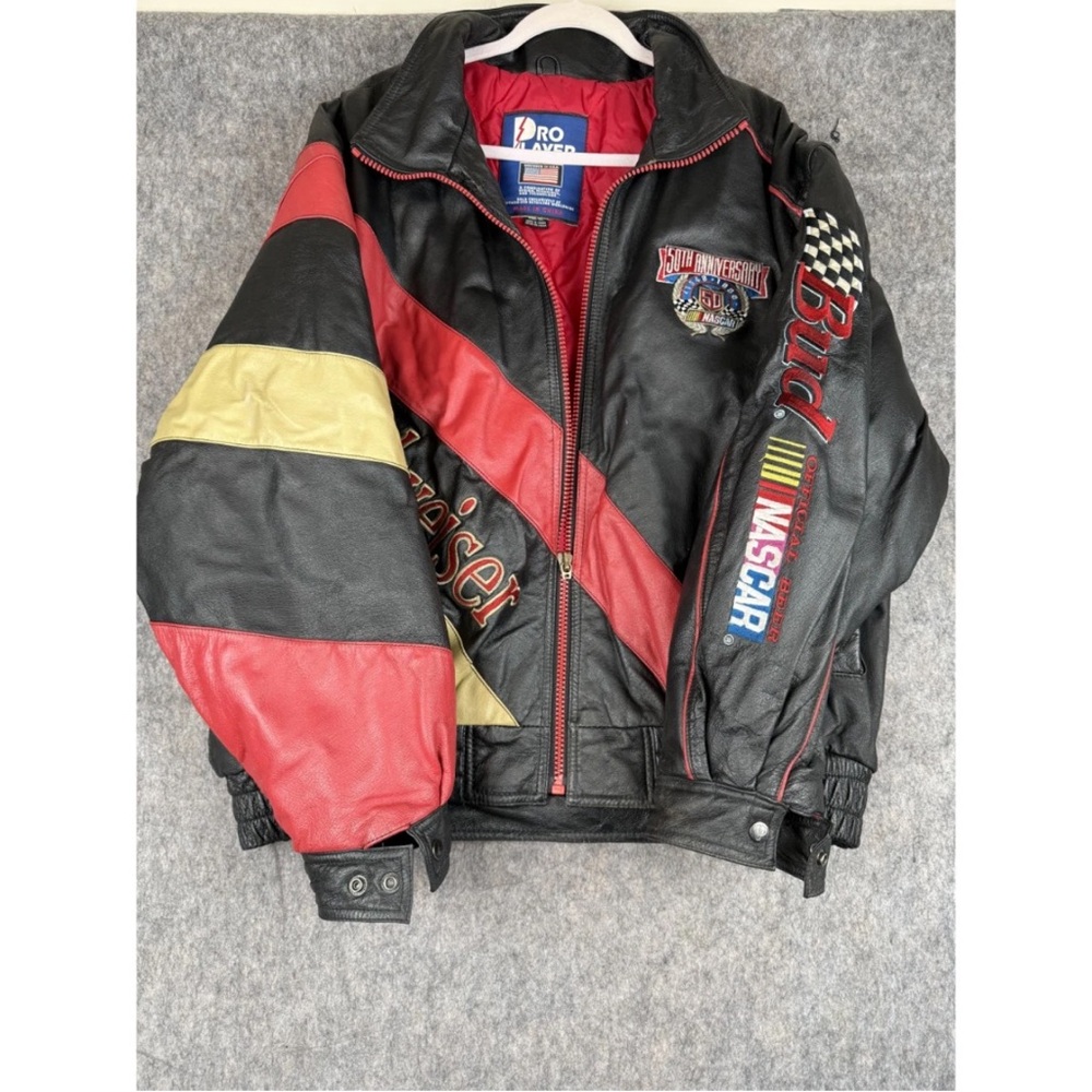 Vintage Pro Player Jacket Mens XL Black Budweiser Nascar 50th Anniversary Racing